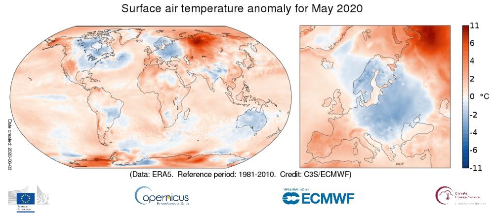 Copernicus: Svibanj 2020. globalno najtopliji zabilježen; Europa s temperaturama nižima od prosjeka